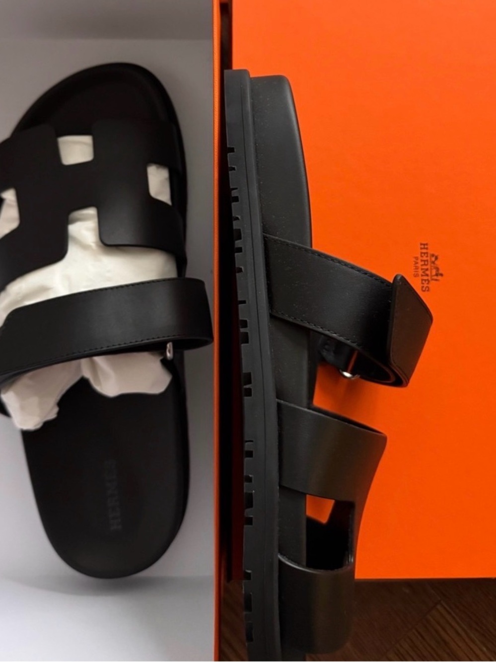 Hermes Black Oran Women's Slide Sandals - Picture 3 of 7
